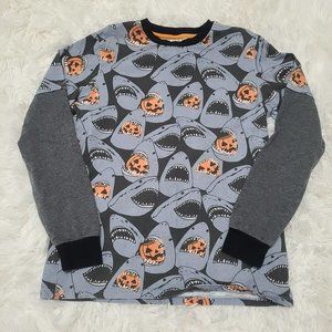 Boys Long Sleeved Shark Jack-o-lantern Shirt Size 10 Fall Halloween EUC